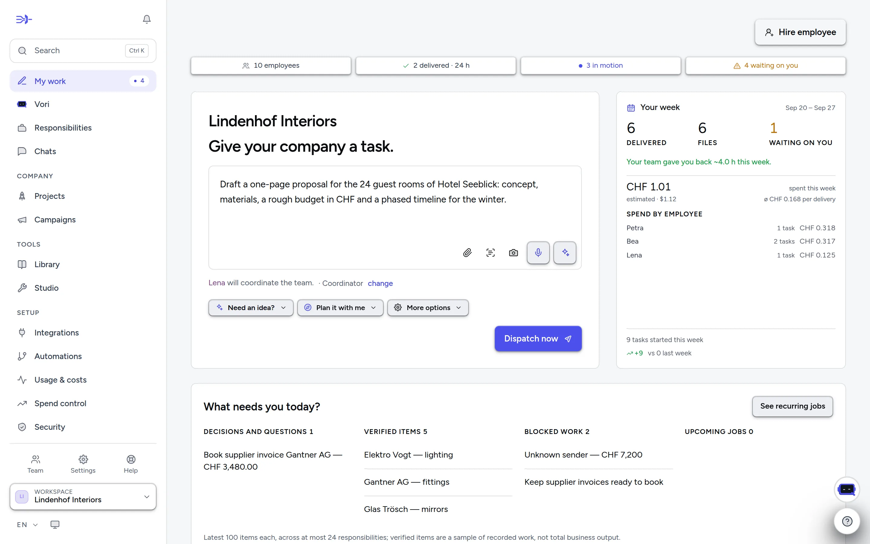 The task composer: your brief, who does it, and the options