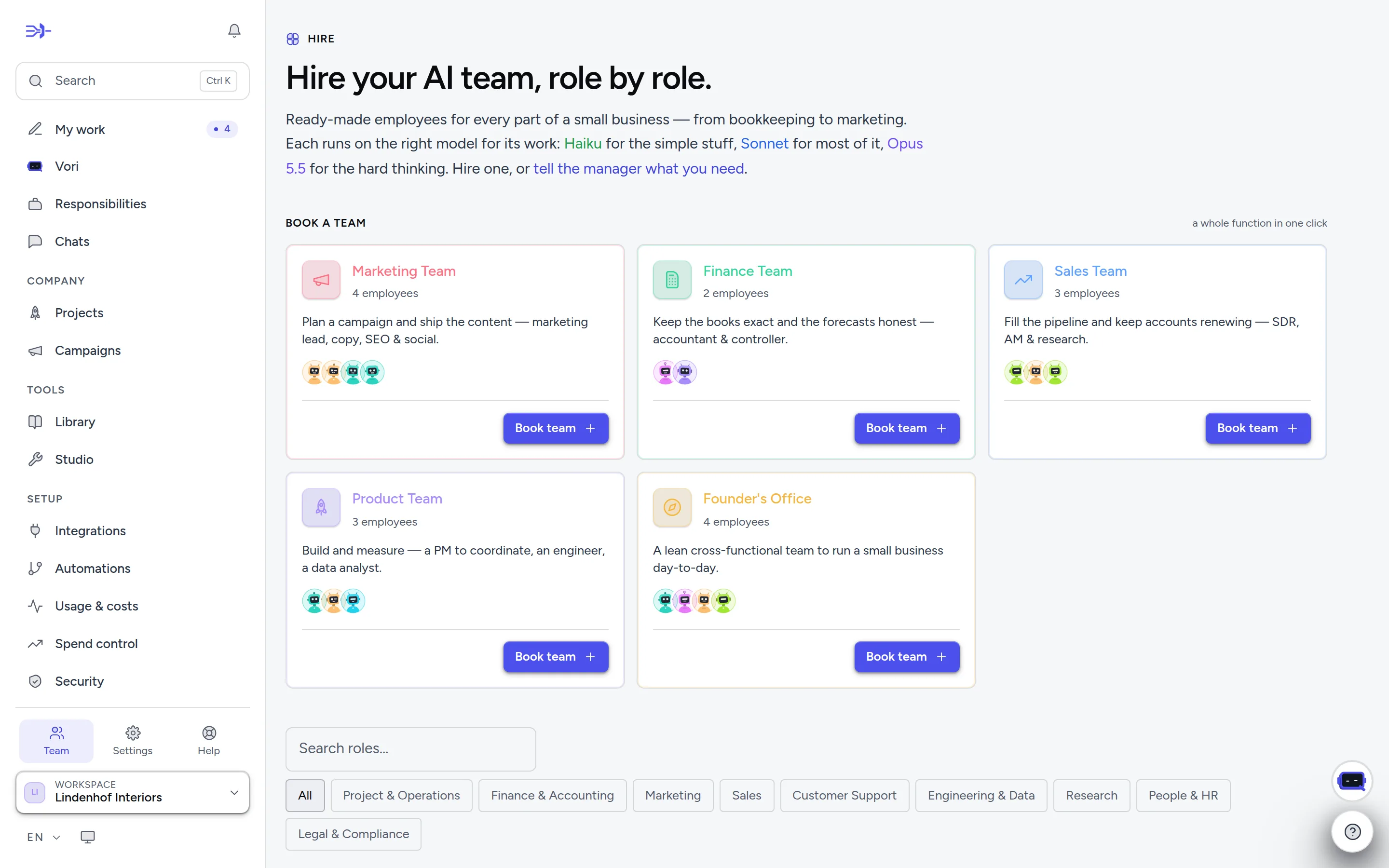 The hiring marketplace: ready-made specialists by department